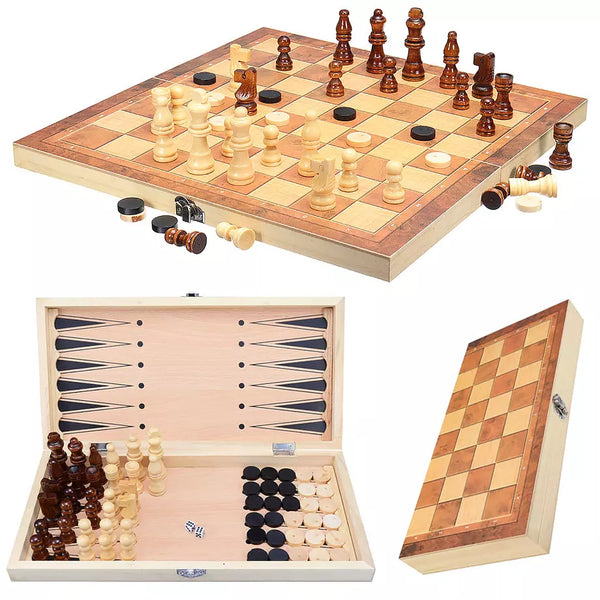 CHESS CHECKERS BACKGAMMON 3 IN 1