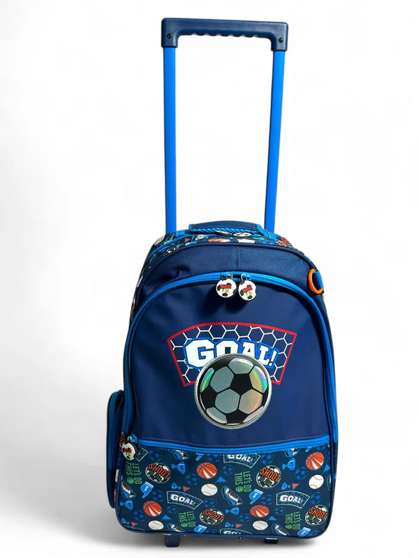 17 Inch Football Trolley School Bag By Vest for Grade 1 Till Grade 3 Boys