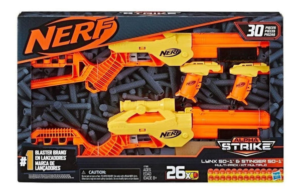 NERF GUN ALPHA STRIKE 30 PIECES 4 GUNS SET LYNX+STINGER  E7580